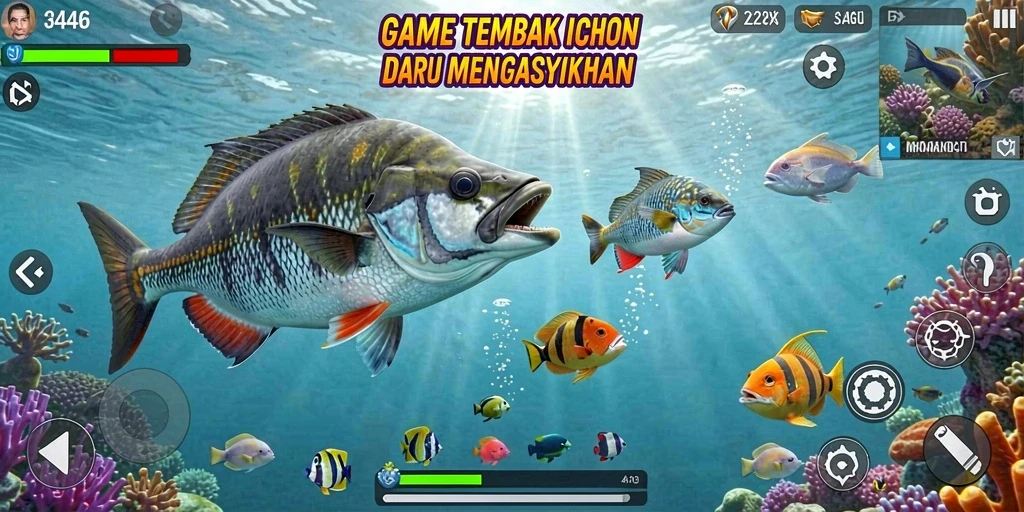 Screenshot gameplay 3446 menampilkan aksi seru menembak ikan.