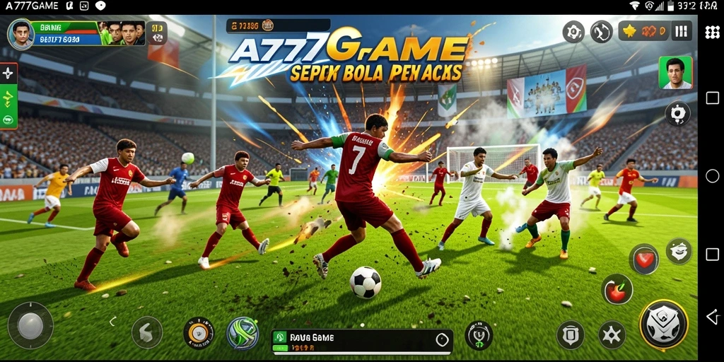 Tampilan gameplay A777GAME yang mendebarkan dengan aksi sepak bola yang nyata.