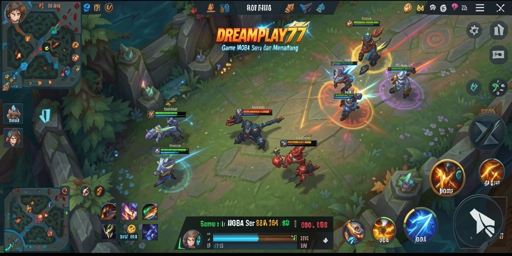 Tangkapan layar utama gameplay MOBA yang mendebarkan.