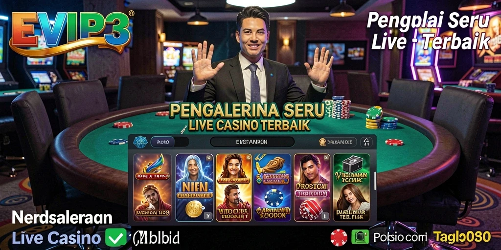 Tampilan gameplay seru di aplikasi Live Casino EVIP3 dengan dealer langsung.