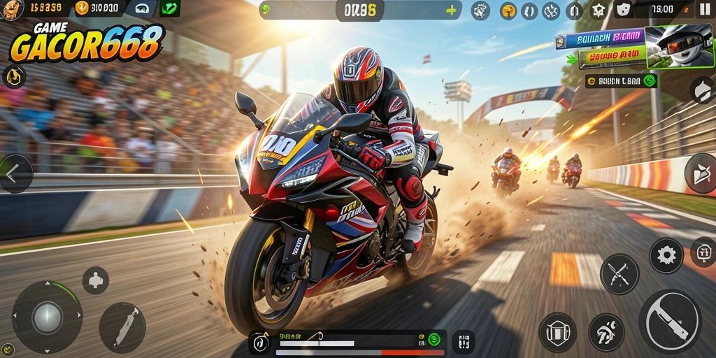 Gameplay GACOR668 menampilkan balapan motor yang seru dan menegangkan.
