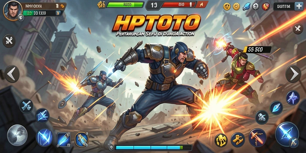 Tangkapan layar utama HPTOTO menampilkan aksi pertarungan seru.