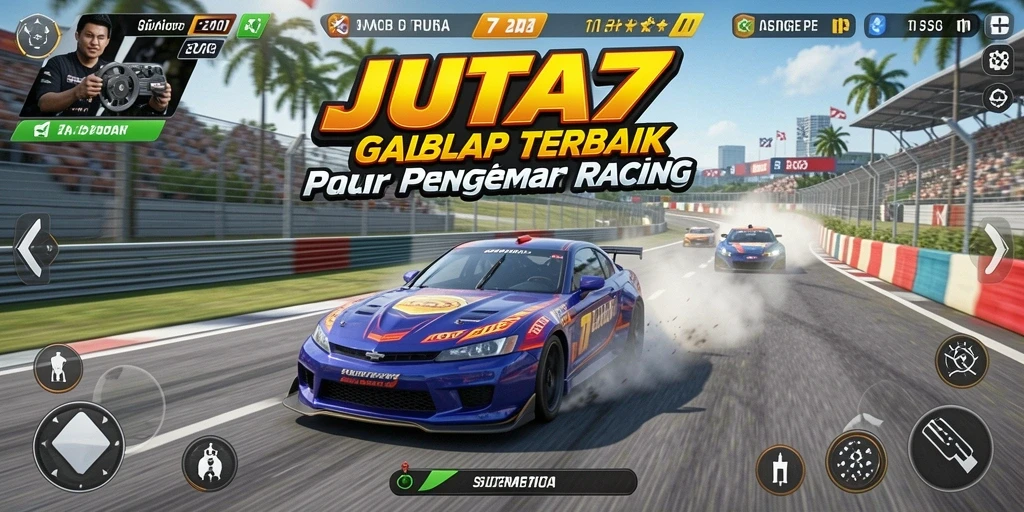 Screenshot gameplay JUTA7 menunjukkan aksi balap yang mendebarkan.