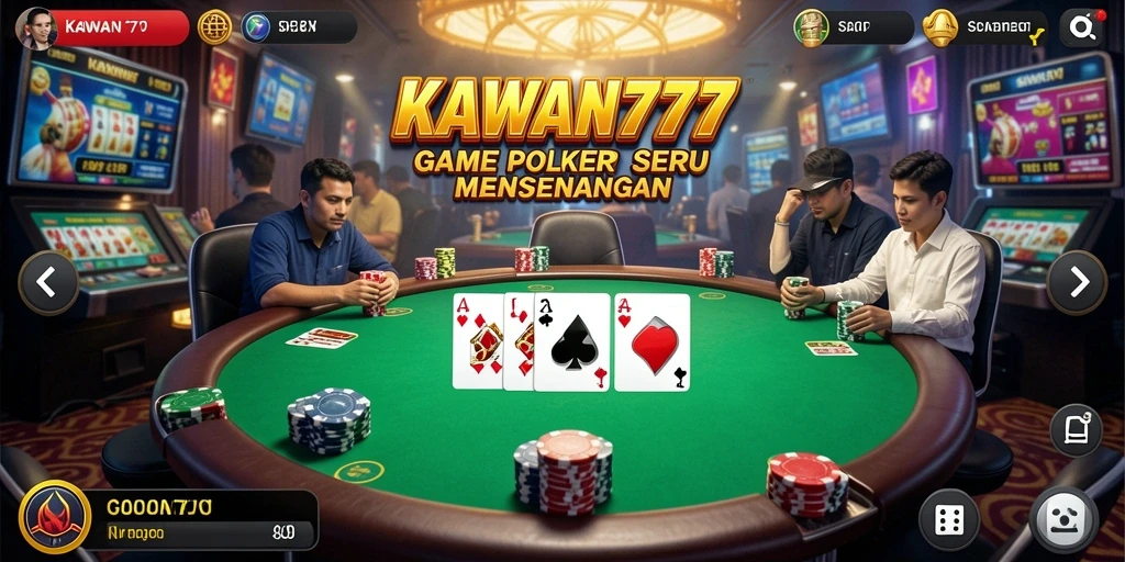 Tampilan gameplay Poker KAWAN777 yang menegangkan dan berwarna.