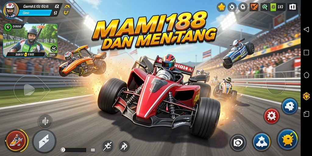 Screenshot gameplay MAMI188 menunjukkan aksi balap yang mendebarkan.
