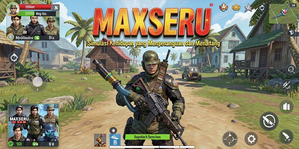 Tampilan gameplay <strong>MAXSERU</strong> yang interaktif dan menarik saat menjalani simulasi kehidupan.