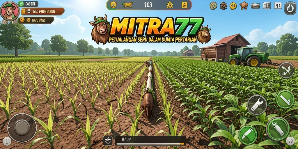 Tangkapan layar gameplay <strong>MITRA77</strong> dengan petani sedang merawat tanamannya.