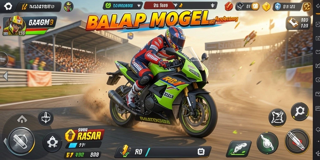 Tampilan gameplay RAJATOGEL yang seru saat balapan motor.